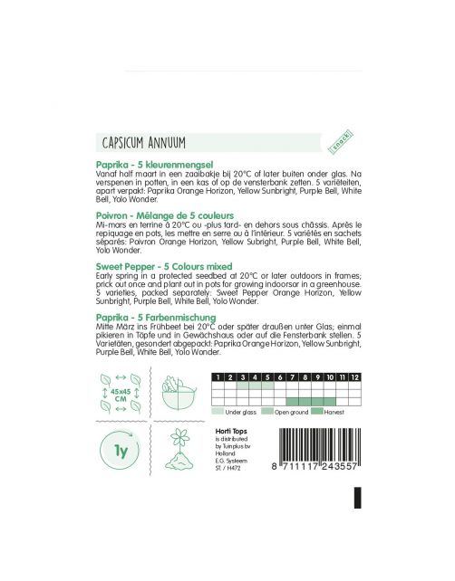 Hortitops Paprika 5 Kleuren - Groentezaden - 25 stuks