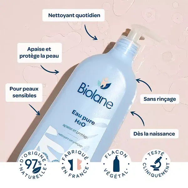 Biolane - Água Pura H2O - Sabonete Facial, Corporal e para a Área da Fralda do Bebê - 350ml