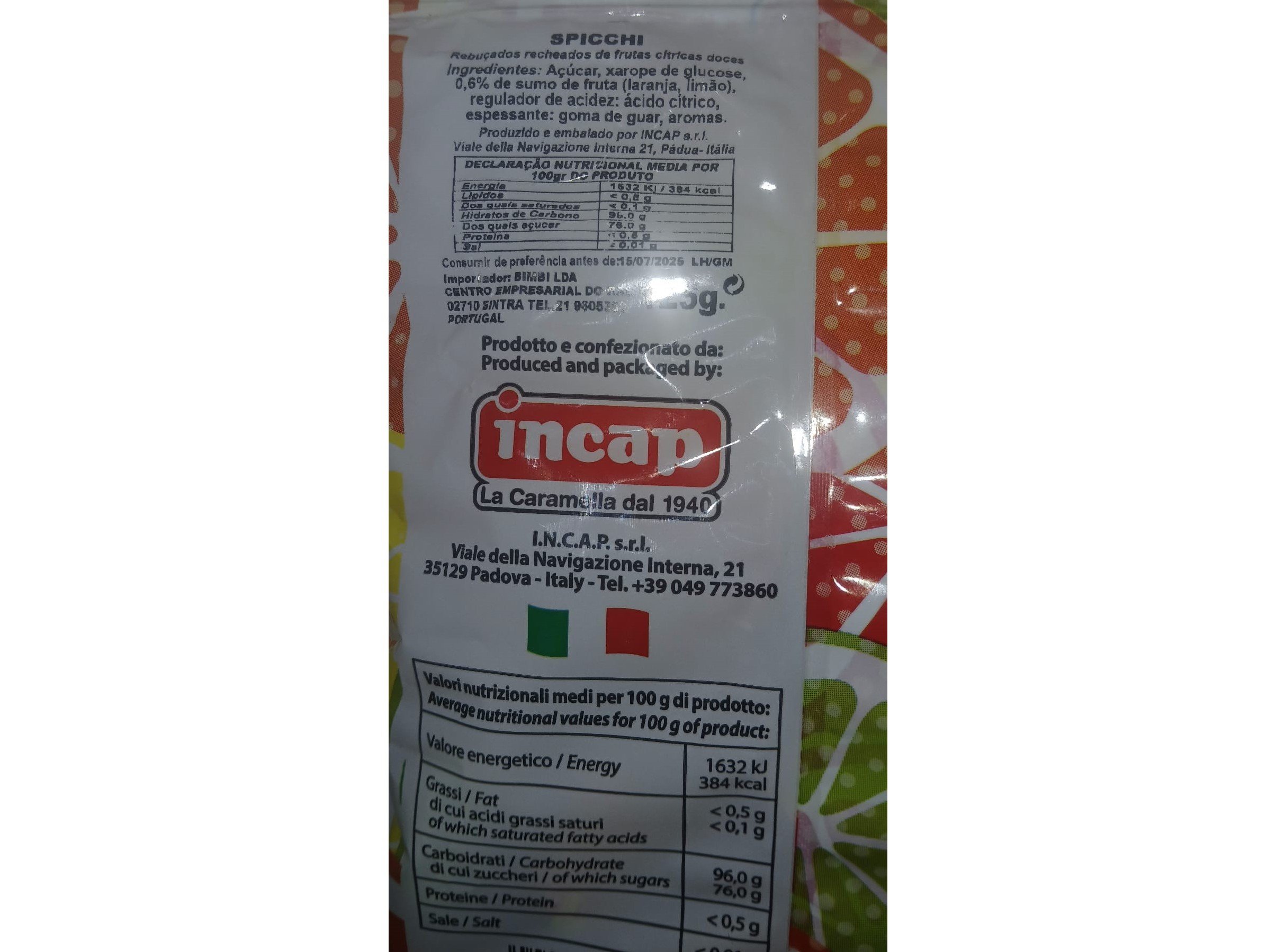 REBUÇADOS DE FRUTA SPICCI INCAP 125 GR