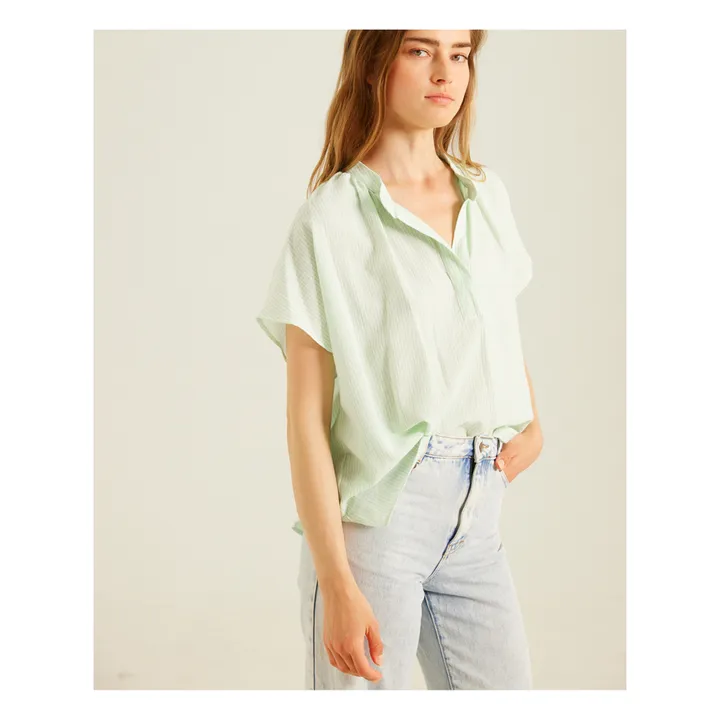 Sacrécoeur Blouse Yoko Rayures Coton Bio | Vert d'eau
