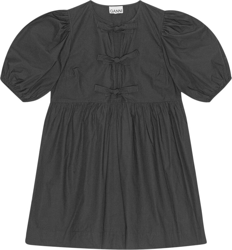 Ganni Cotton Poplin Tie String Mini Dress Black