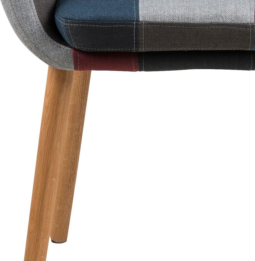 home24 Armlehnenstuhl aus Webstoff & massiver Eiche in Multicolor, Geöltes Echtholzgestell mit strapazierfähigem Patchwork-Bezug, Stabiles Sitzmöbel für den Essbereich