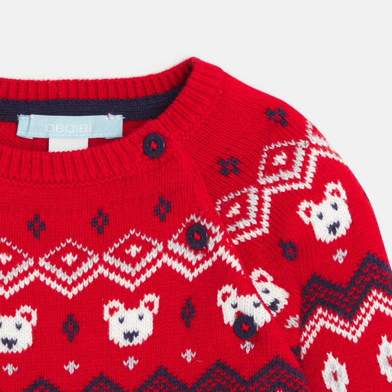 Pull tricoté en jacquard rouge pour bébé garçon