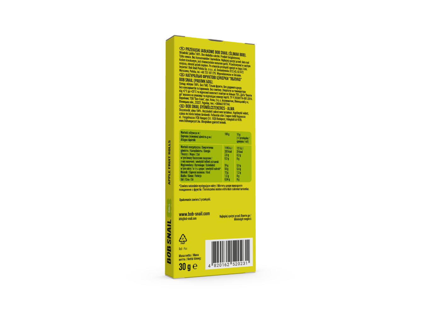 ROLINHOS DE FRUTA BOB SNAIL MAÇÃ 30 G