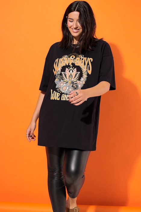 T-Shirt, oversized, Print mit Stickerei