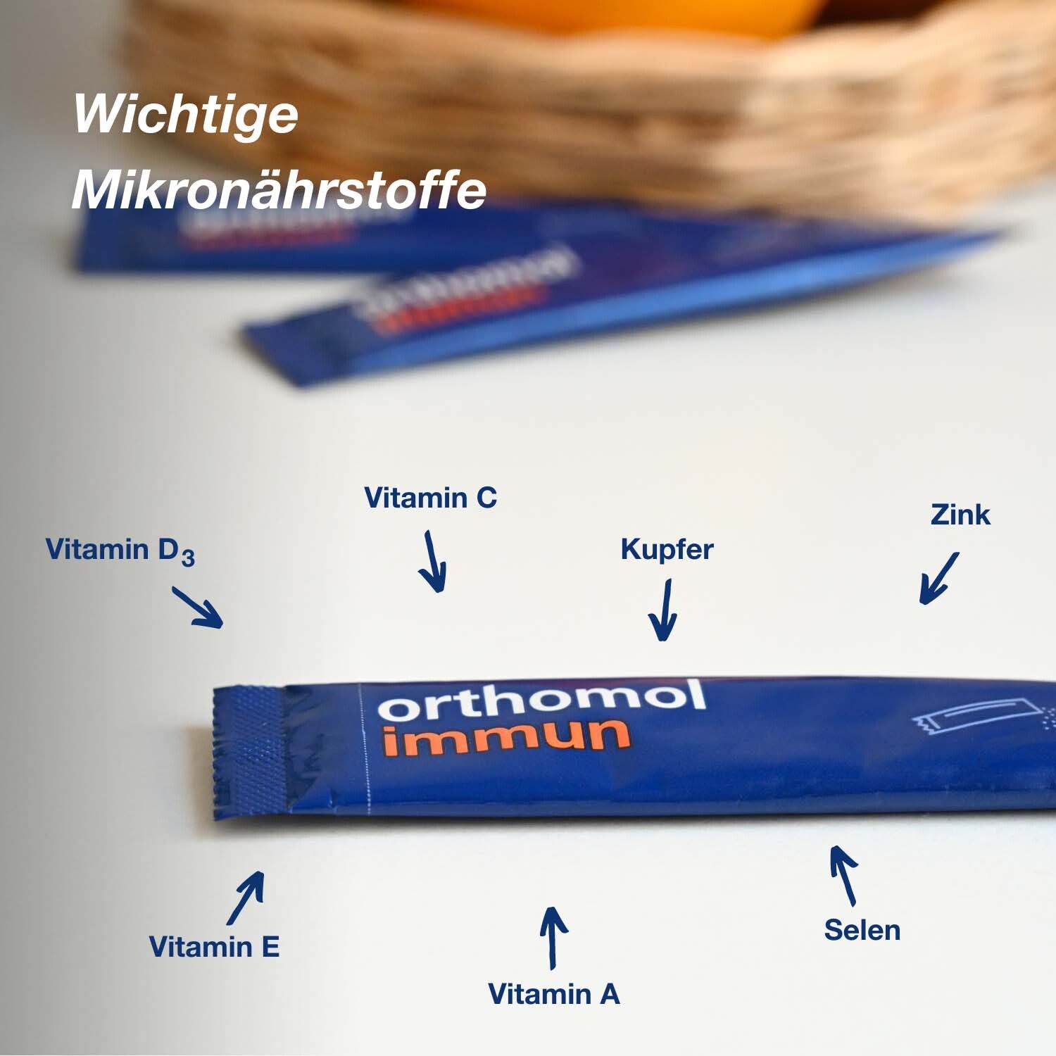 Orthomol Immun - Mikronährstoffe zur Unterstützung des Immunsystems - mit Vitamin C, Vitamin D und Zink - Direktgranulat Orangen-Geschmack