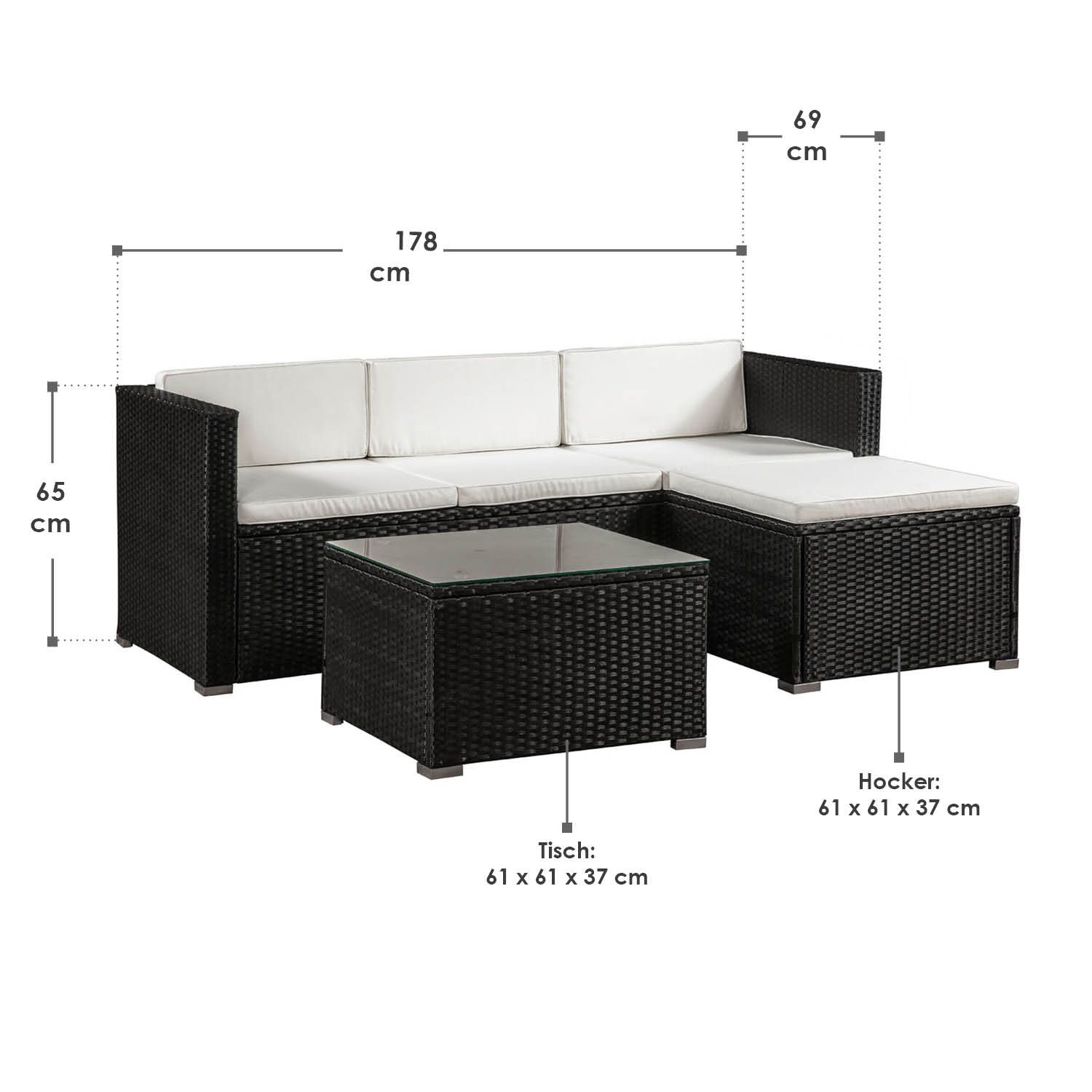 Punta Cana M polyrotan zwart witte loungeset