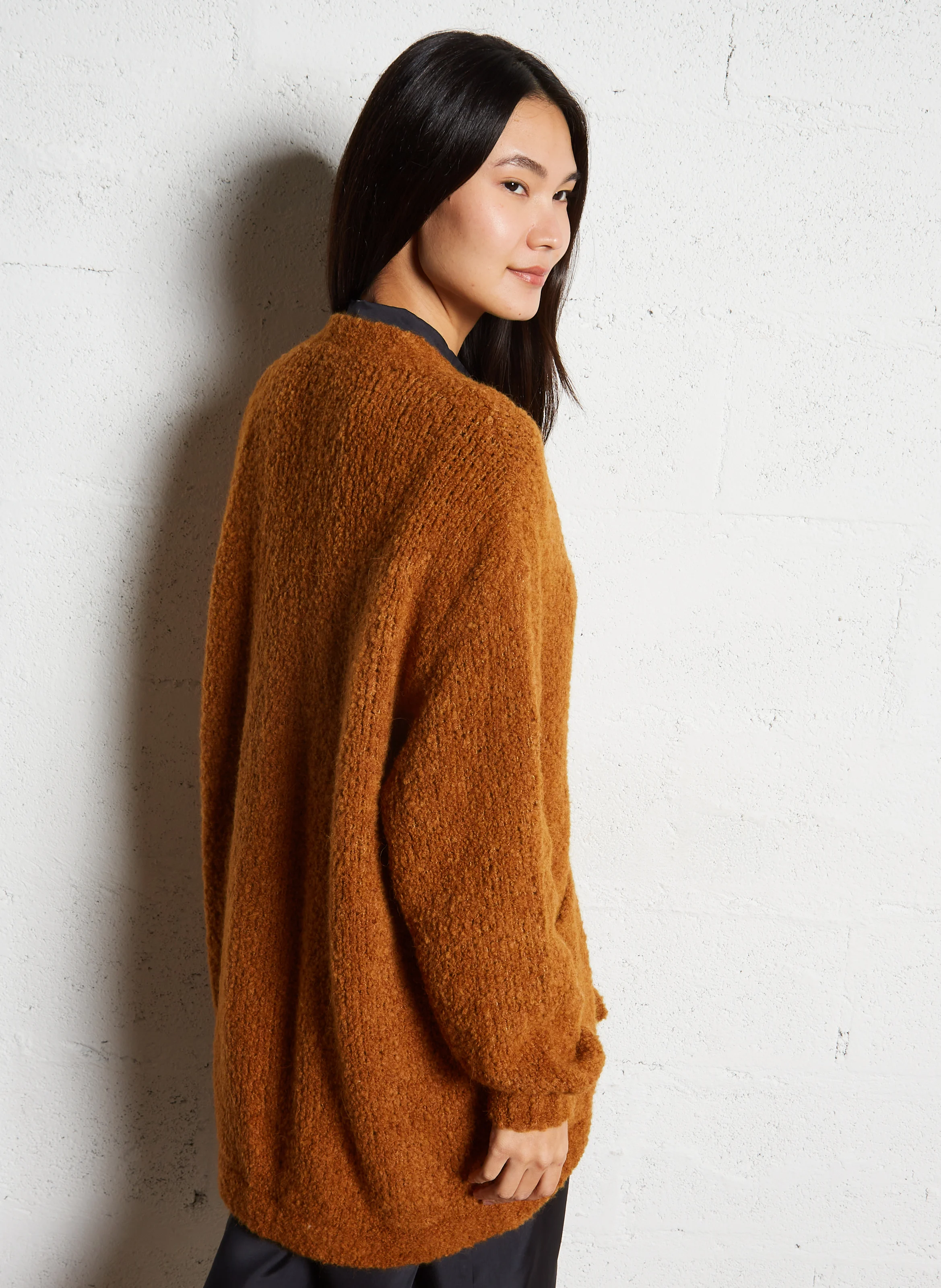 ZOLLY - Gilet mi-long en laine mélangée | Marron