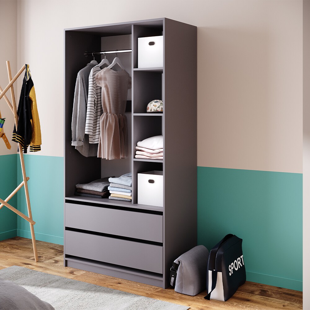 Vicco Kleiderschrank Elmo Anthrazit 100 x 200 cm mit 2 Schubladen