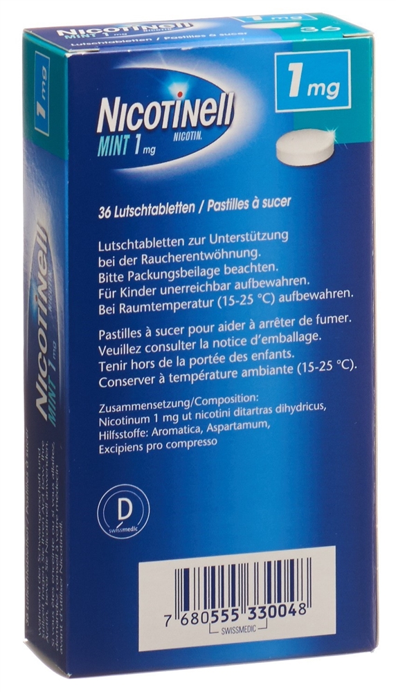 NICOTINELL Lutschtabl 1 mg mint Blist 36 Stk<br>36 Stück, Blister, Lutschtablette, mint