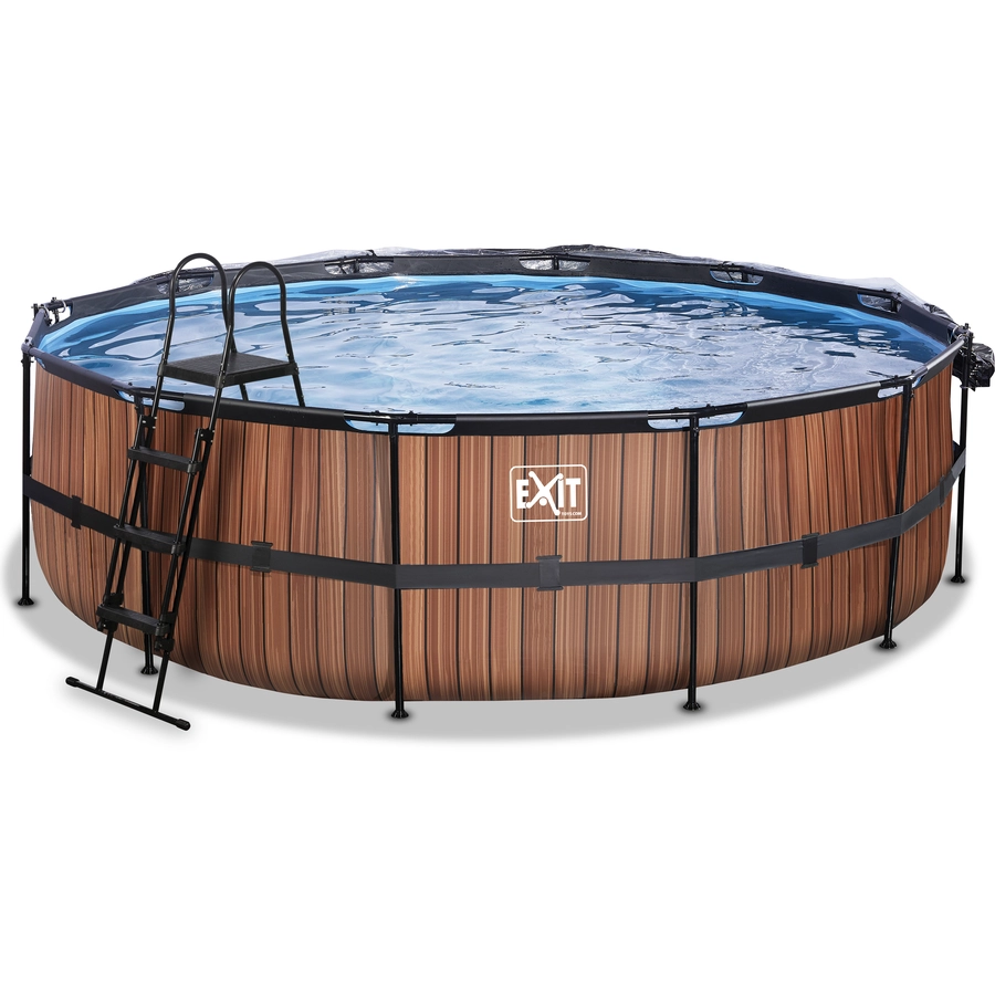 EXIT Frame Pool ø488x122cm(12v Sandfilter) – Holz + Sonnendach