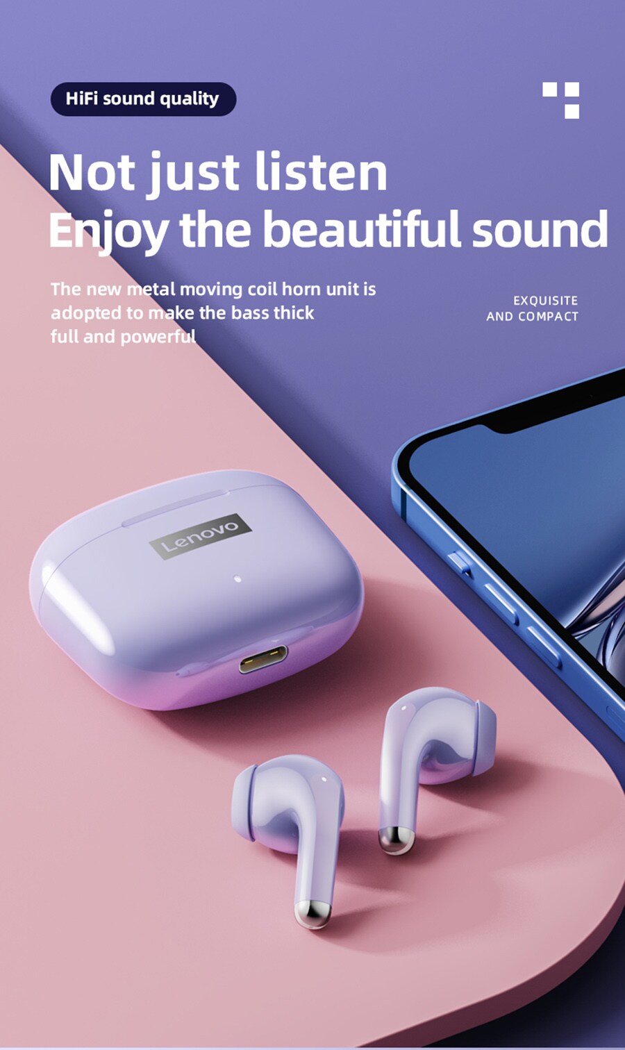Lenovo LP40 Pro Bluetooth-Kopfhörer Violett