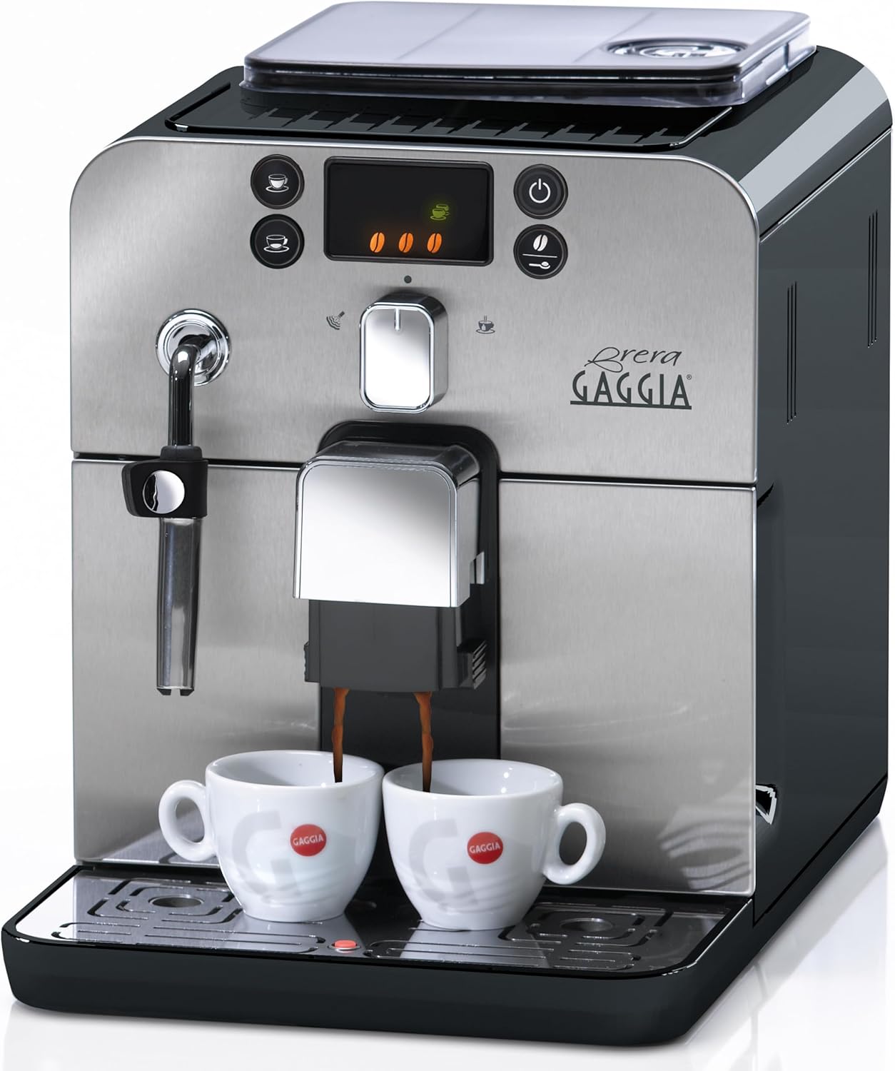 Gaggia RI9305/11 Brera – Kaffeevollautomat, für Espresso und Cappuccino, Kaffeebohnen oder gemahlen, 1400 W, Silber/Schwarz, 100 % Made in Italy