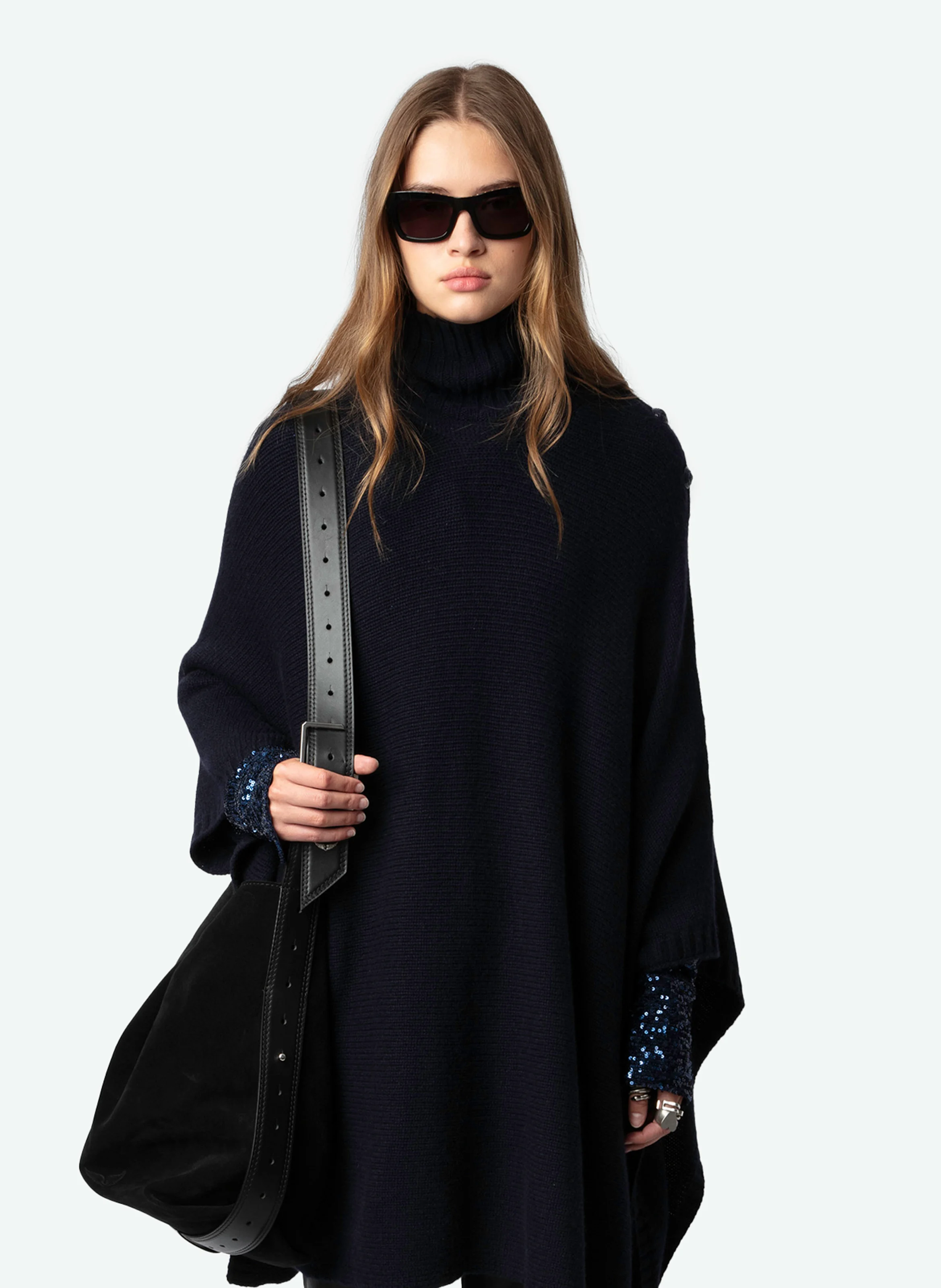 PALMA - Poncho col montant en cachemire | Bleu
