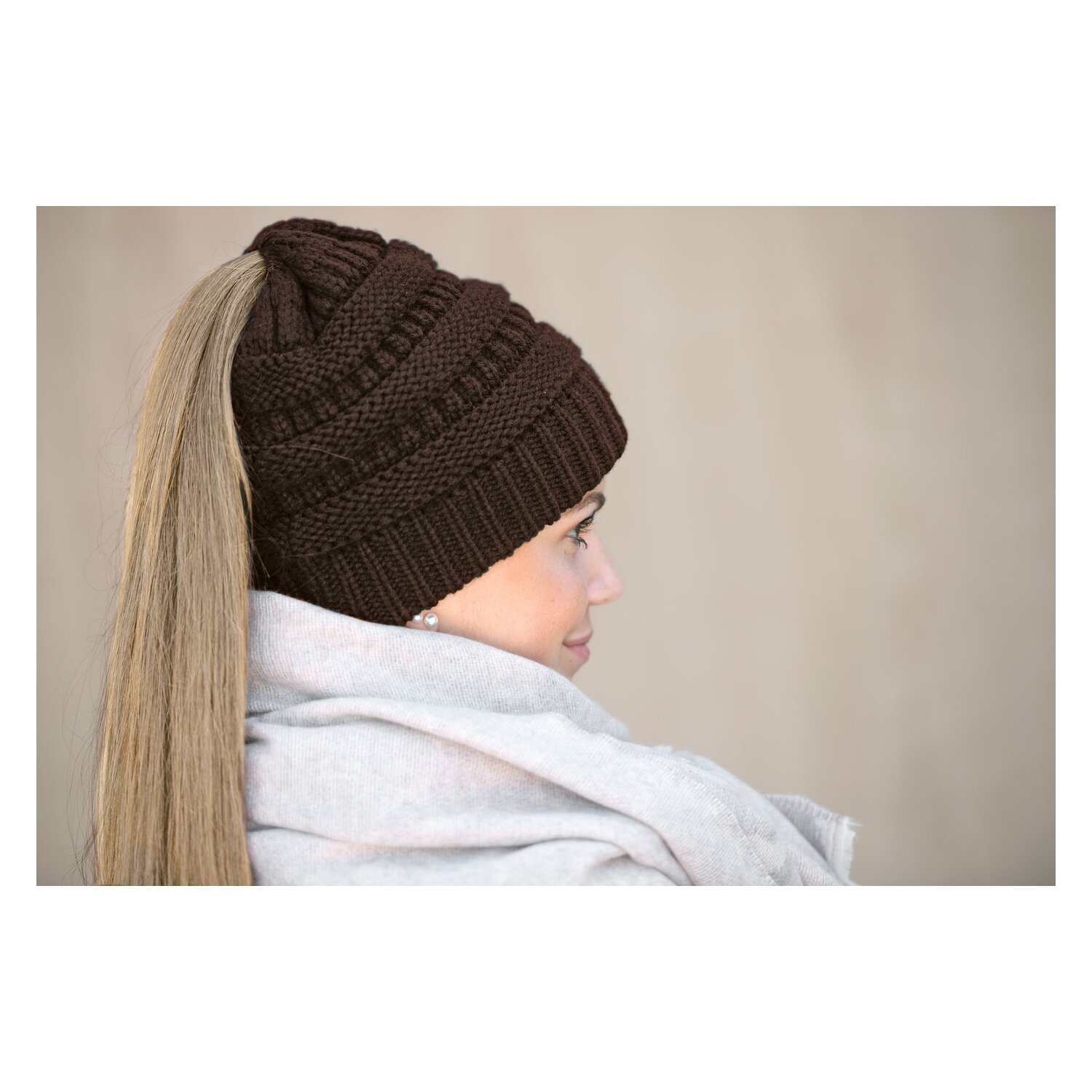 black forest Strickmütze für Haarzopf  - chocolate - Einheitsgröße