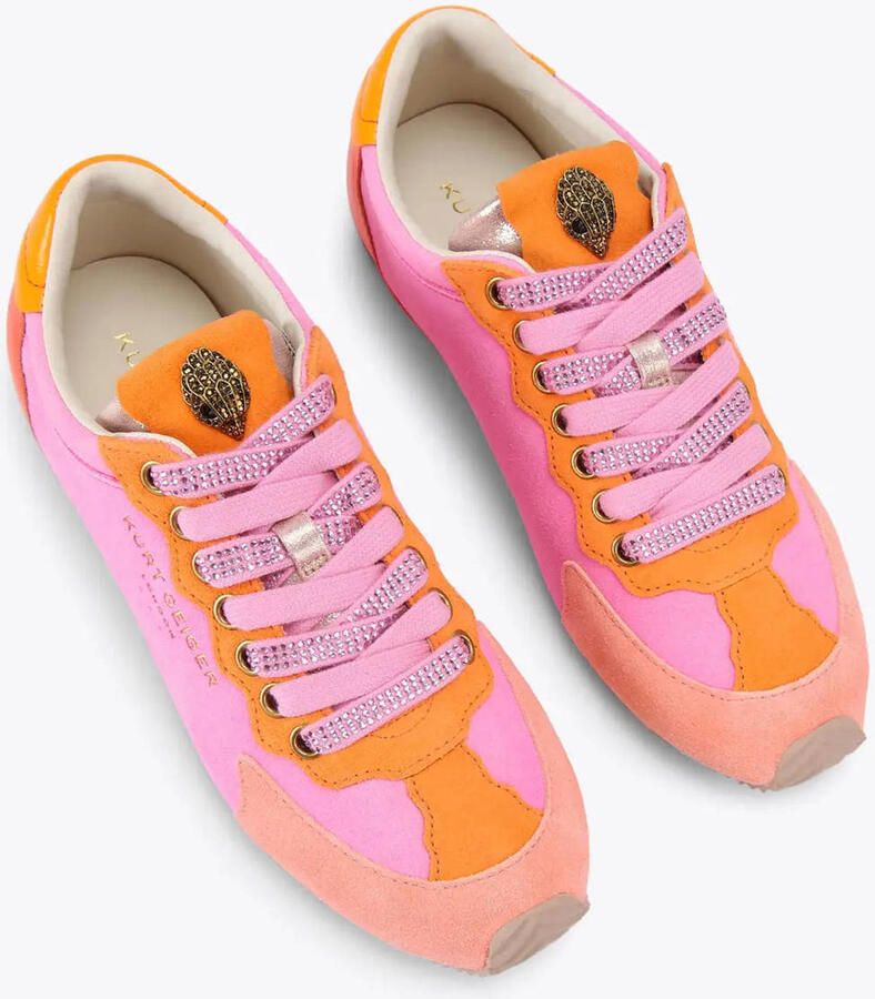 Kurt Geiger Islington suède sneakers met strass roze oranje