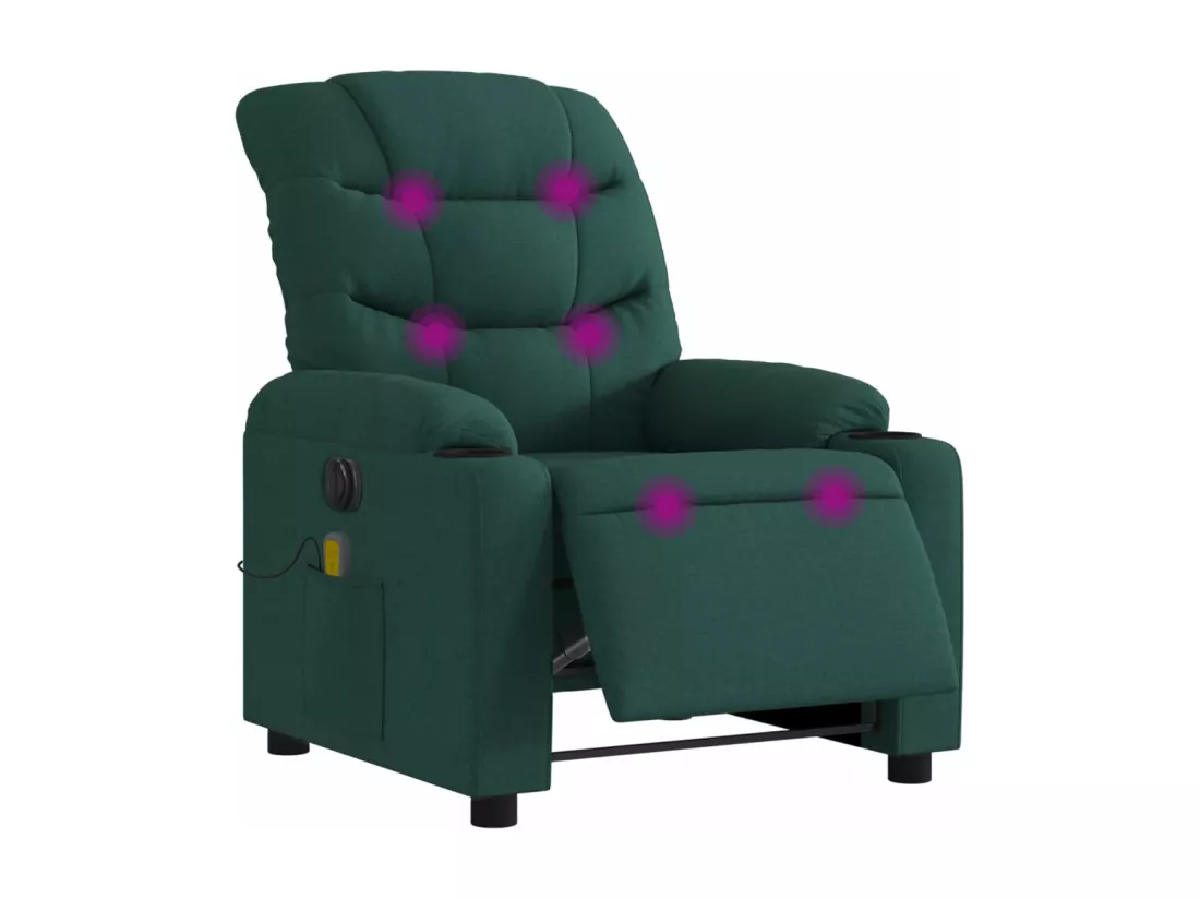 Fauteuil massant inclinable électrique Vert foncé Tissu