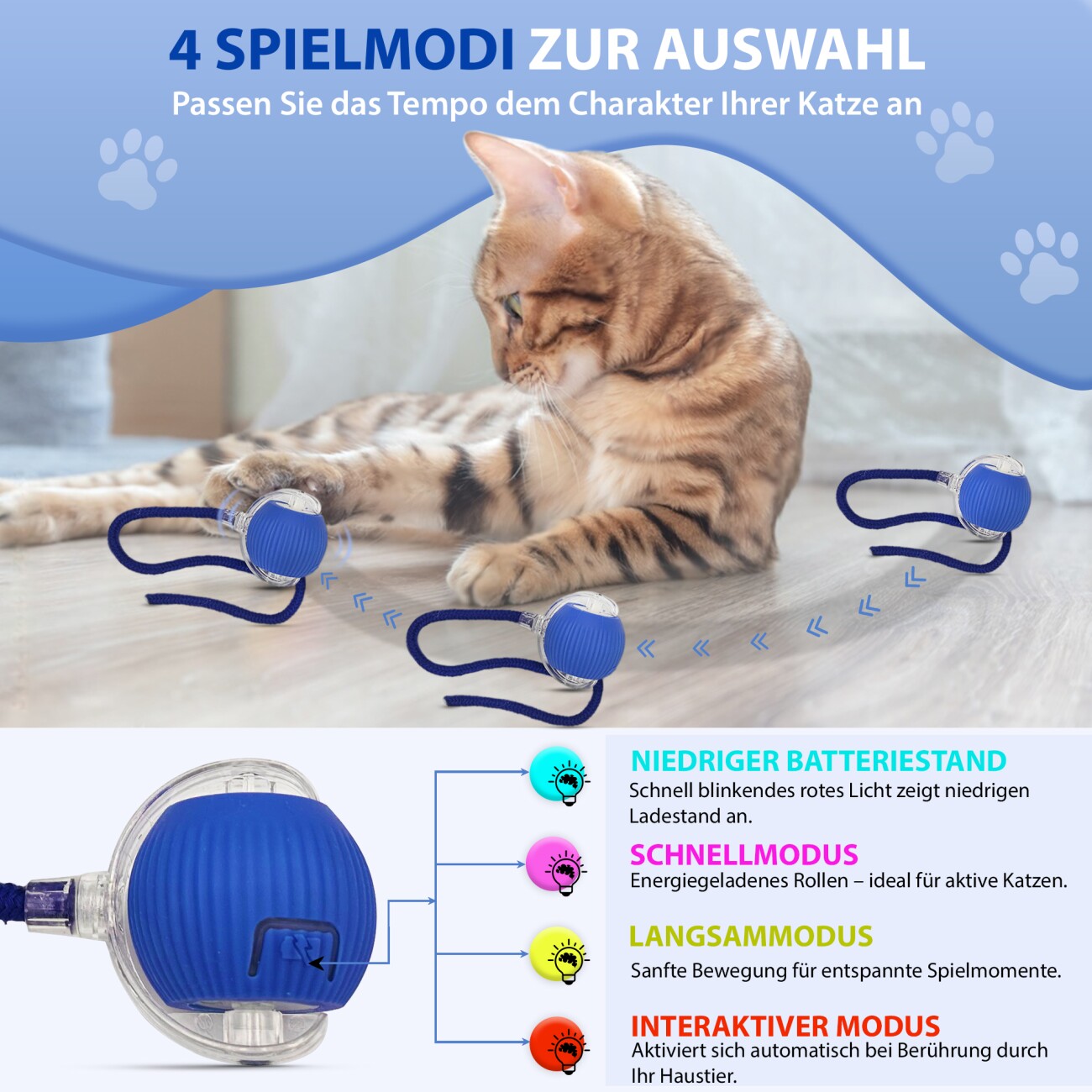 Petsation Interaktiver Katzenball blau