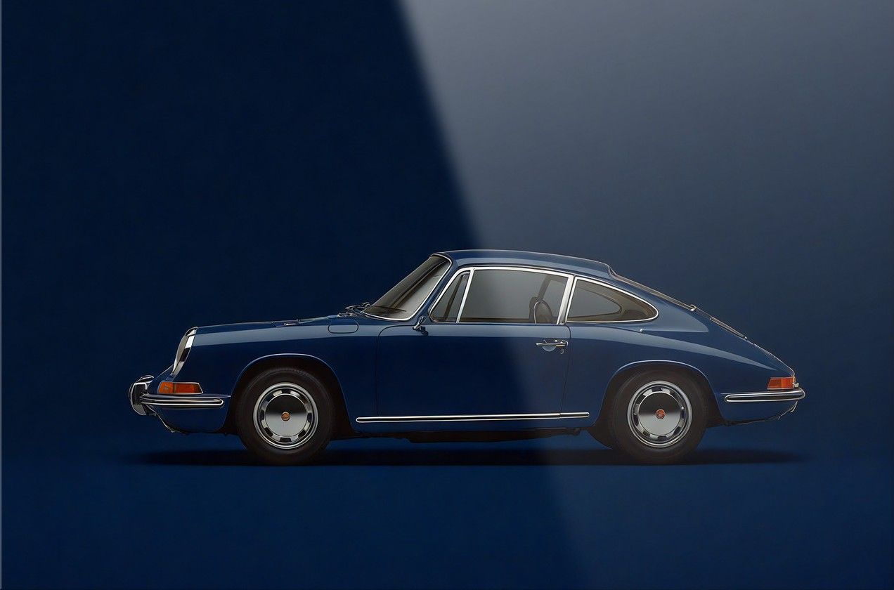 Glasschilderij Blue Porsche