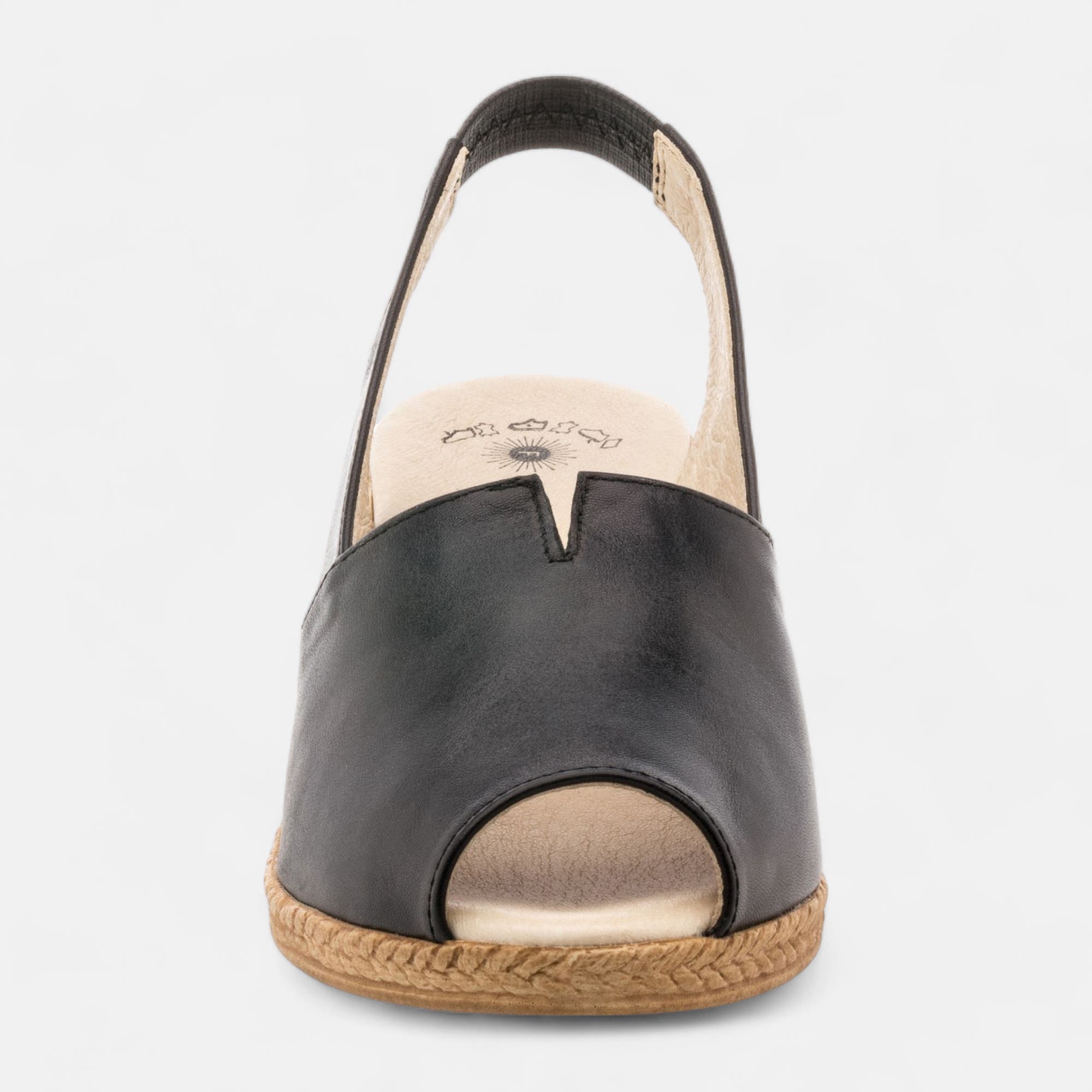 Nu-pieds à talon compensé Femme en cuir noir
