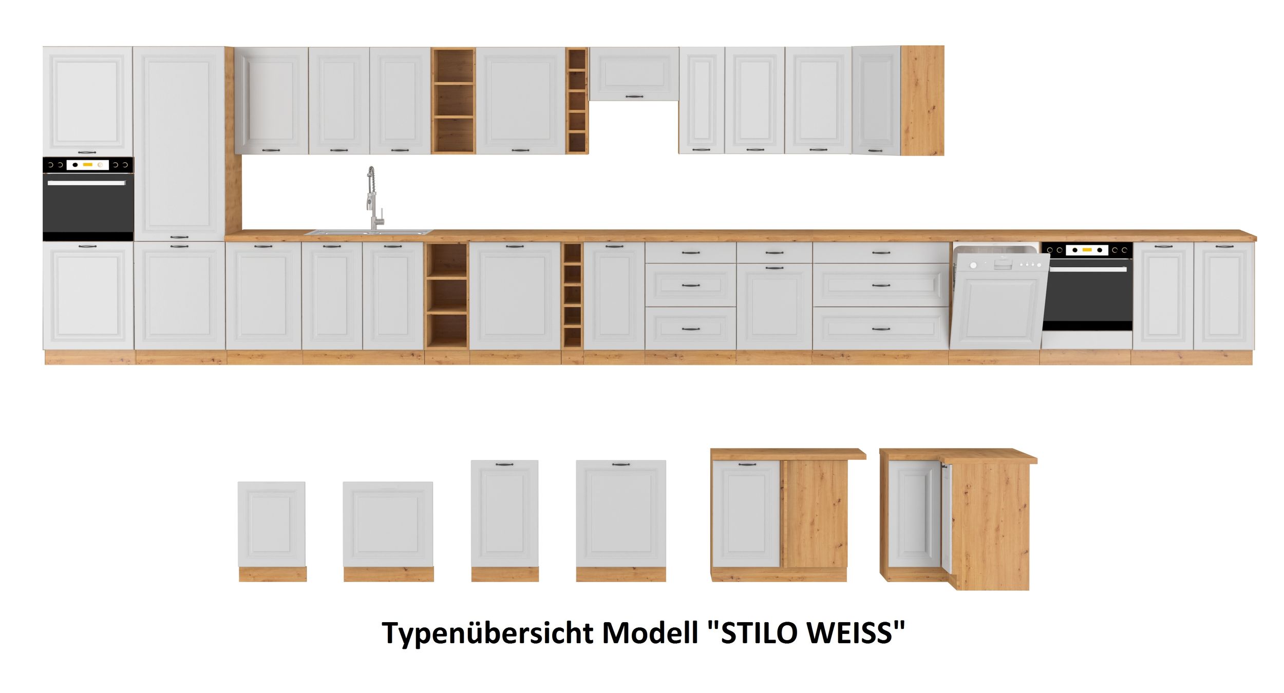 Hängeschrank 30 cm Stilo Weiss + Eiche Artisan Küchenzeile Küchenblock Küche