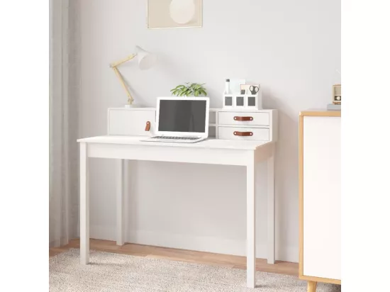 Bureau Blanc 110x50x93 cm Bois massif de pin