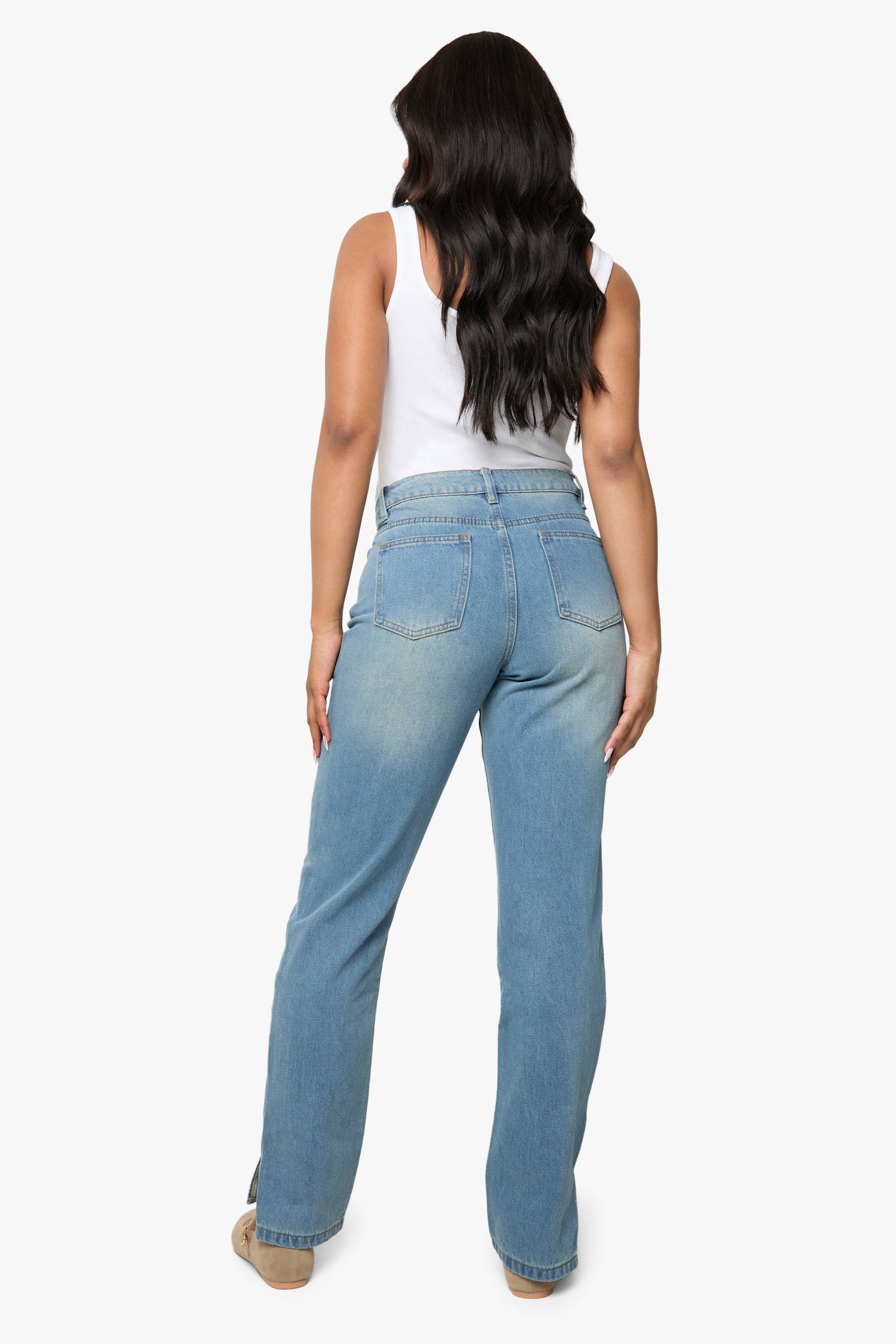 boohoo Boohoo Basics Jeans Droits à Ourlet Fendu