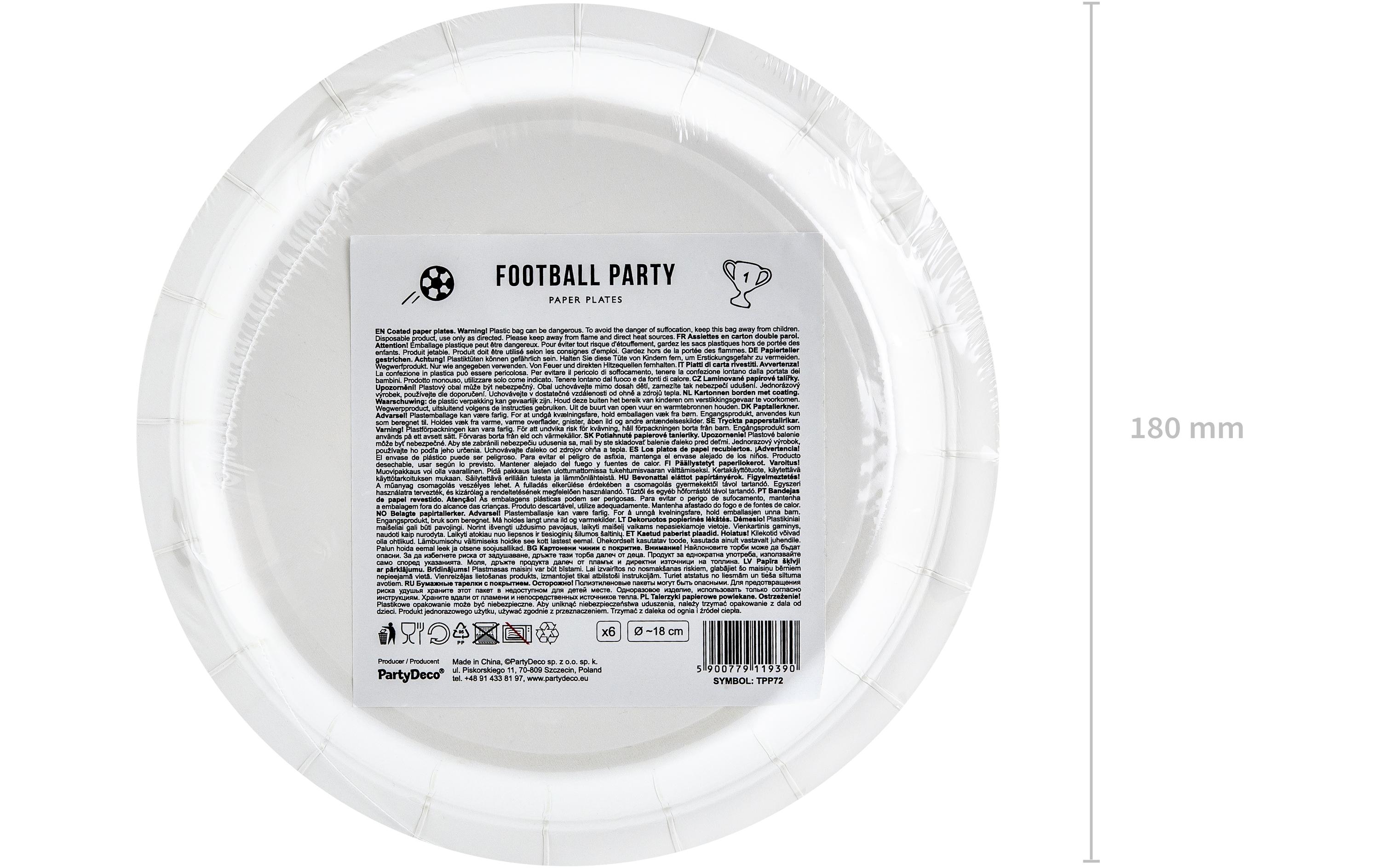 Einwegteller Fussball 18 cm, 6 Stück, Schwarz/WeissPappteller als Tischdekoration