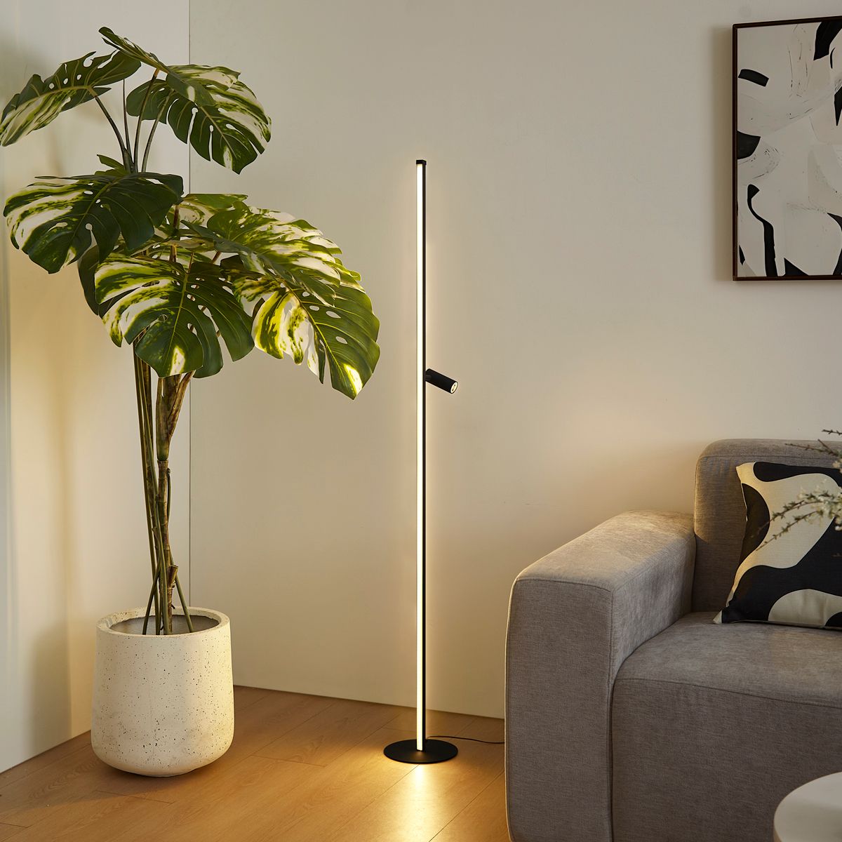 Design vloerlamp zwart met leeslamp incl. LED met touch dimmer - Throttle