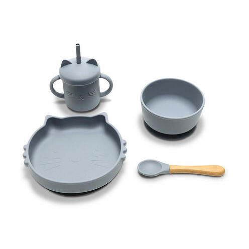 Set 4 pièces silicones avec bol + assiette + tasse et cuillère GRIS - LORELLI