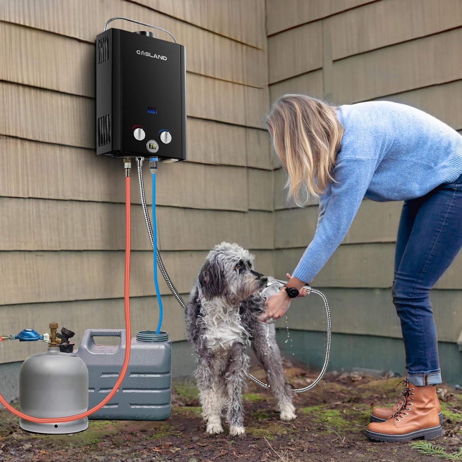 GASLAND BE158B Gasdurchlauferhitzer, 6L Tankless LPG Durchlauferhitzer 30/37mbar, Instant Gasdusche für Campingdusche Pferdedusche