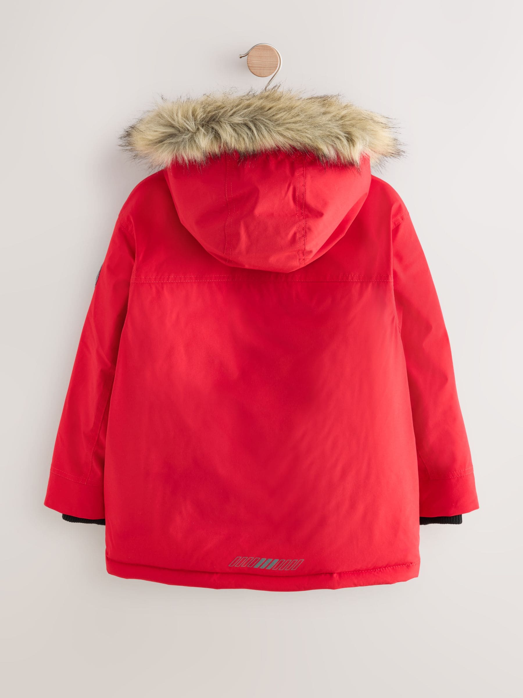 Rood - Zware regenbestendige parka met imitatiebontrand (3-16jr)