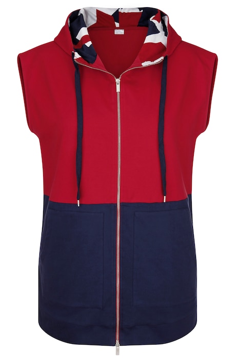 Sweatweste, zweifarbig, Kapuze, 2-Wege-Zipper