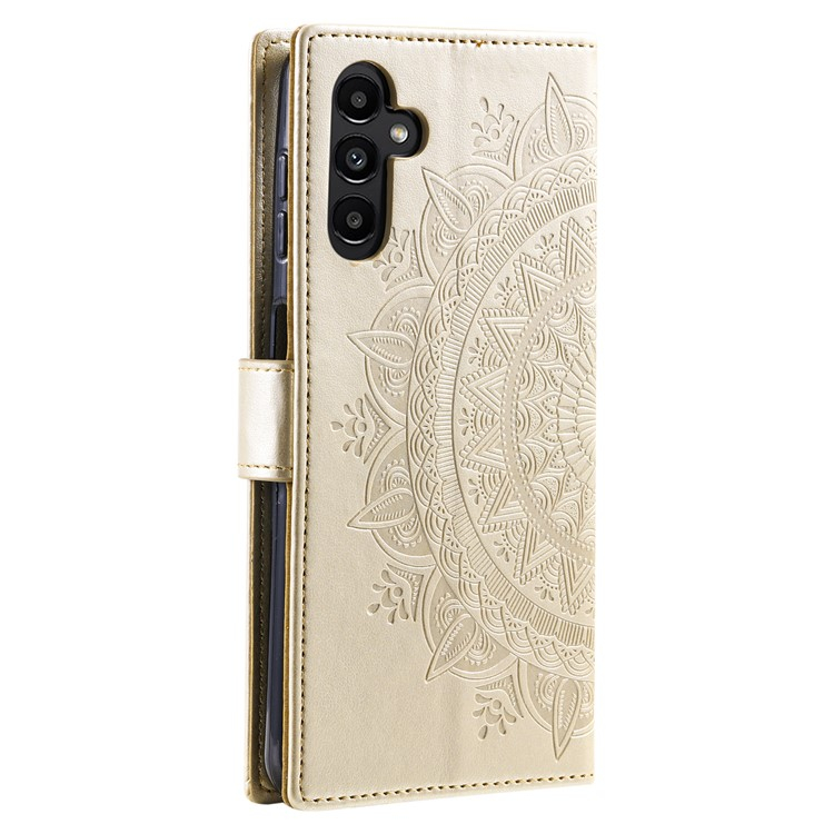 Samsung Galaxy S24 FE Leder Tasche Wallet - Mandala Flowers Imprint - Gold