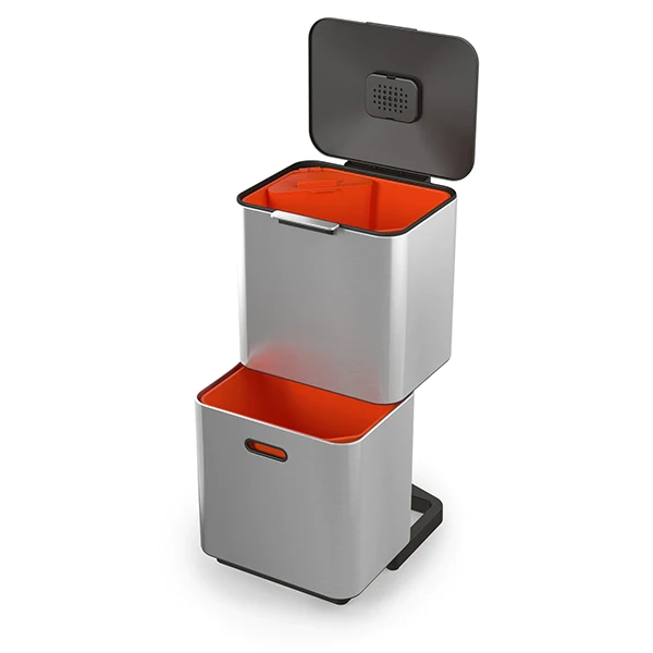 Poubelle Totem acier inoxydable 60 L - 2 compartiments 30 L Joseph Jos