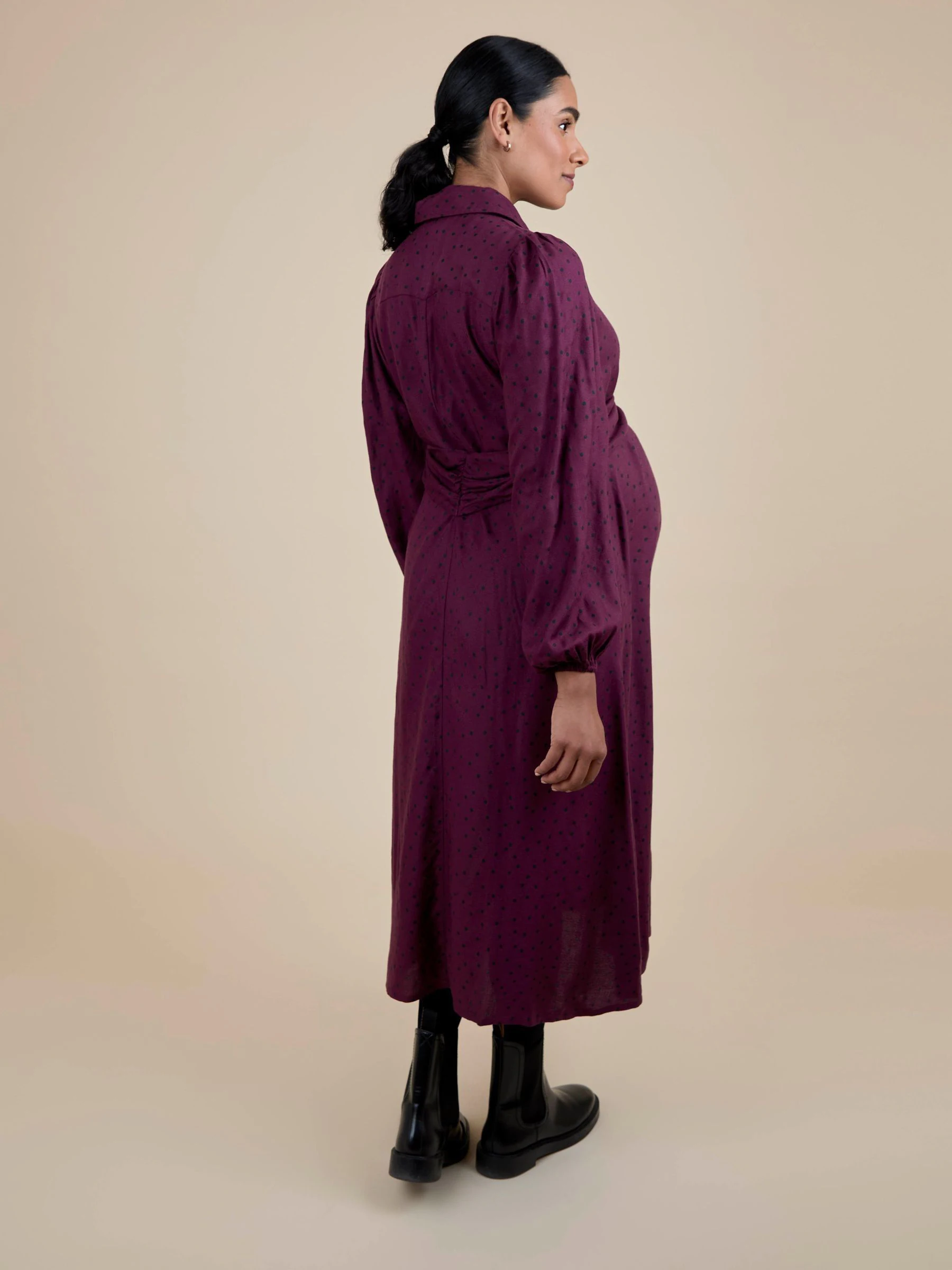 JoJo Maman Bébé Spot Maternity Midi Shirt Dress With Tie