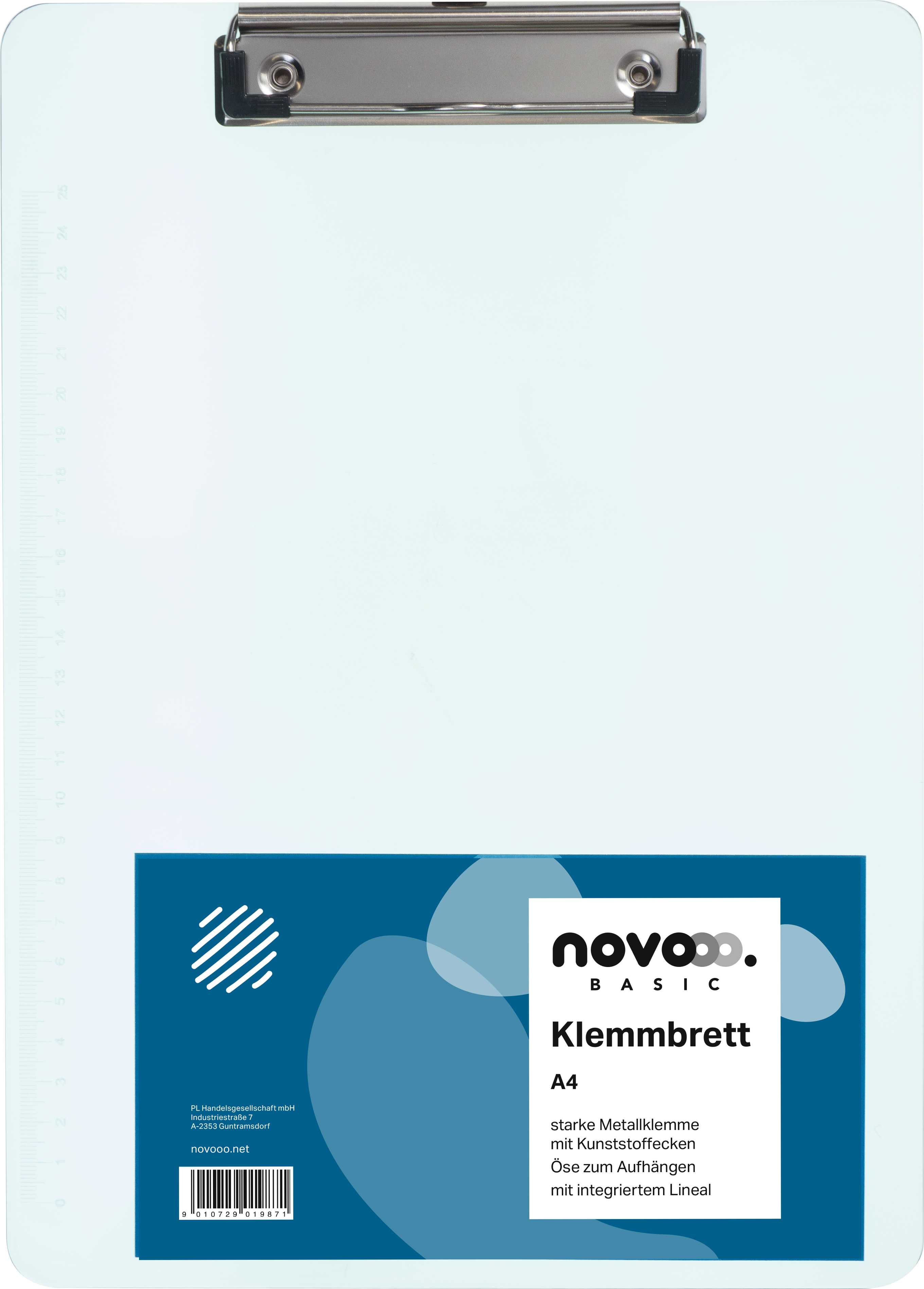 novooo Klemmbrett DIN A4 mit integriertem Lineal