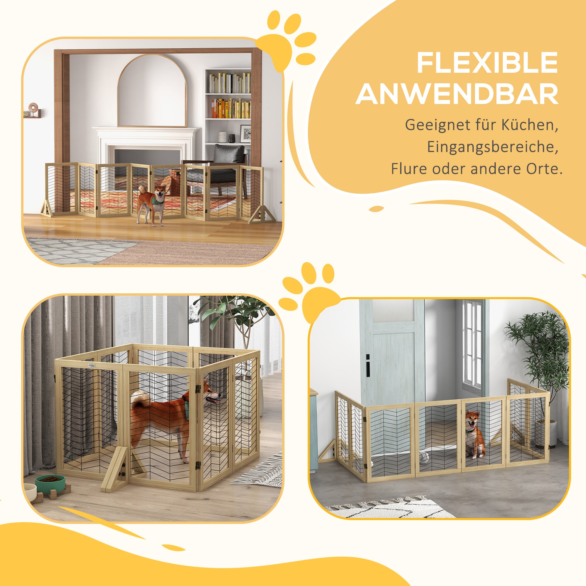 PawHut Hundetürgitter mit 8 Elementen natur 375L x 44B x 70H cm