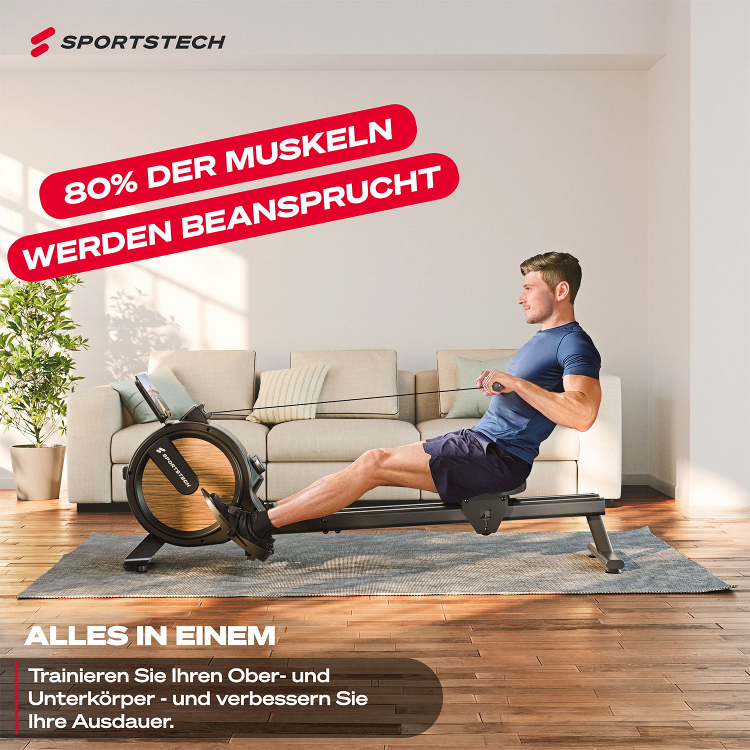 PROwer Rudergerät Hellbraun