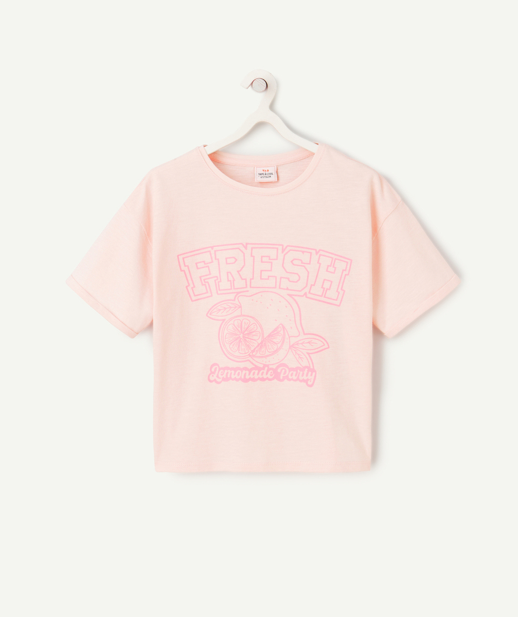 t-shirt manches courtes fille en coton bio rose thème citron