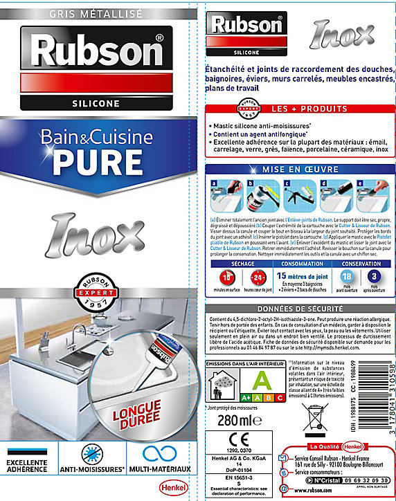 Mastic Rubson Bain&Cuisine inox cartouche 280ml