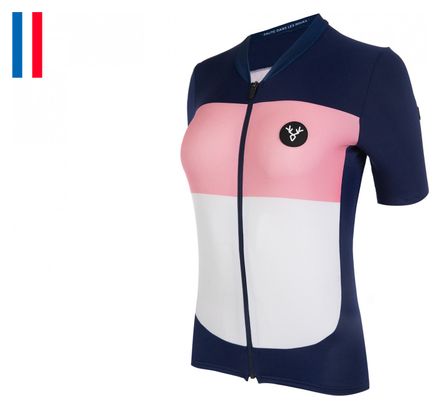 Maillot Manches Courtes Femme LeBram Eze Marine Rose Coupe Ajustée