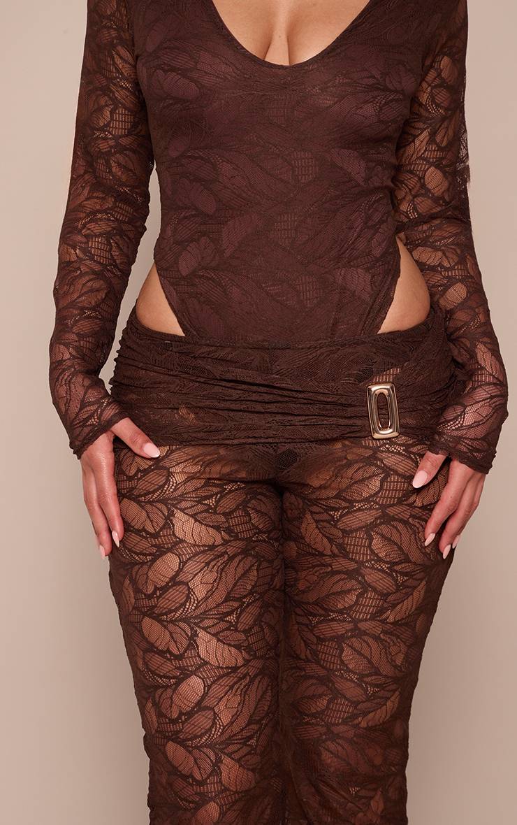 Chocolat Pantalon Évasé À Empiècements En Dentelle Ajusté Co-ord