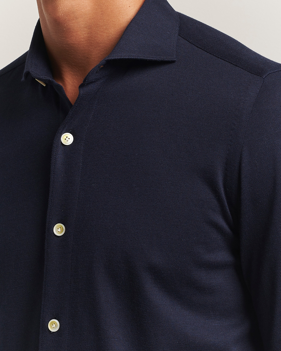 Finamore Napoli Cotton/Cashmere Jersey Polo Navy