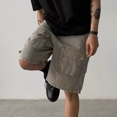 Nightbell - Mid Rise Plain Cargo Shorts