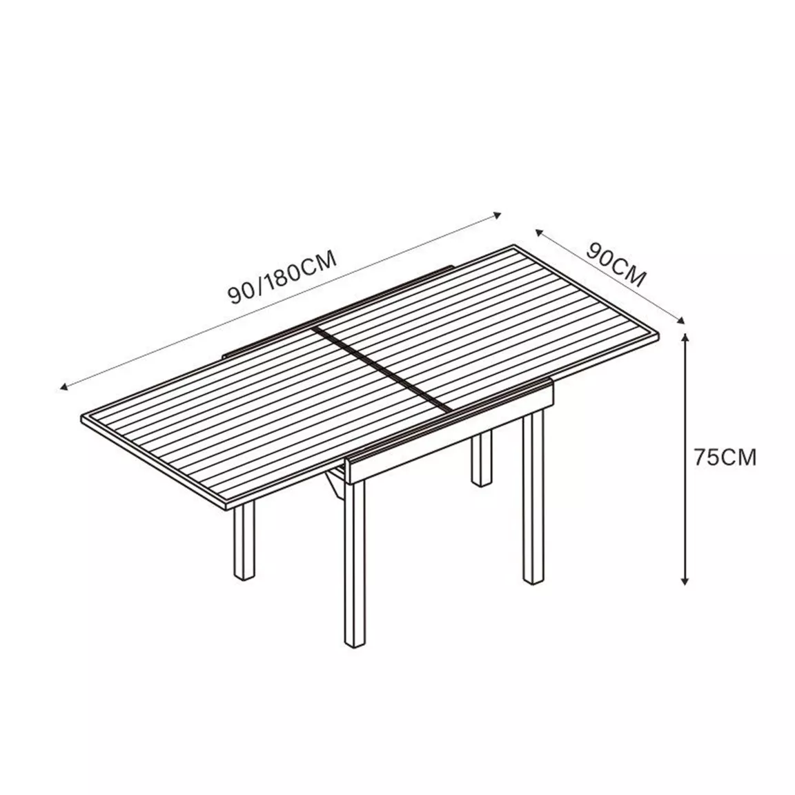 Table de jardin extensible en aluminium 8 places (90/180 x 90 cm) Murano Vert olive