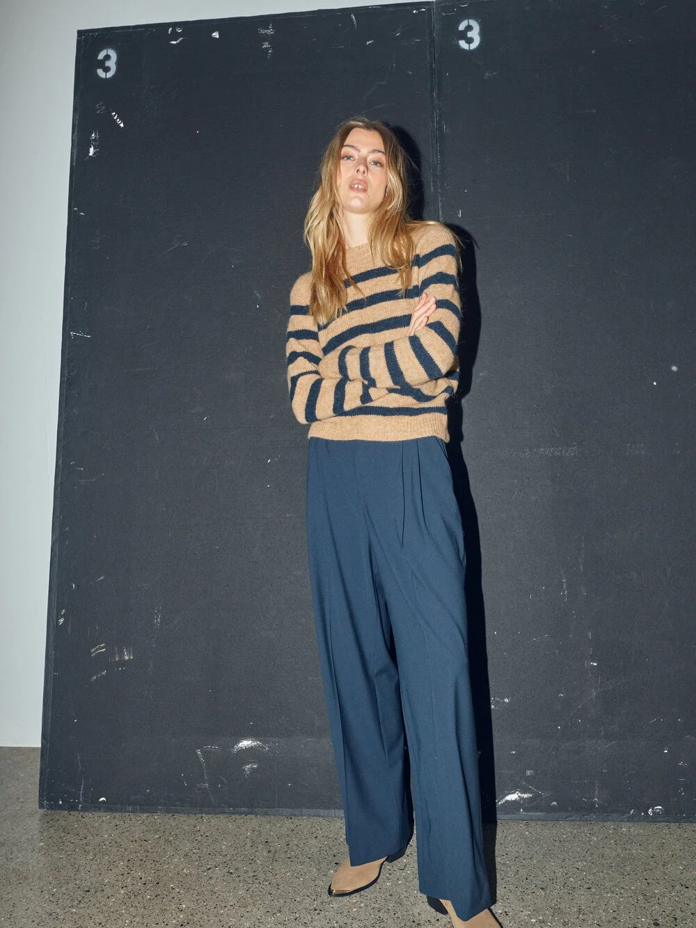 Mos Mosh  Thora Stripe Crewneck striktrøje - Tannin