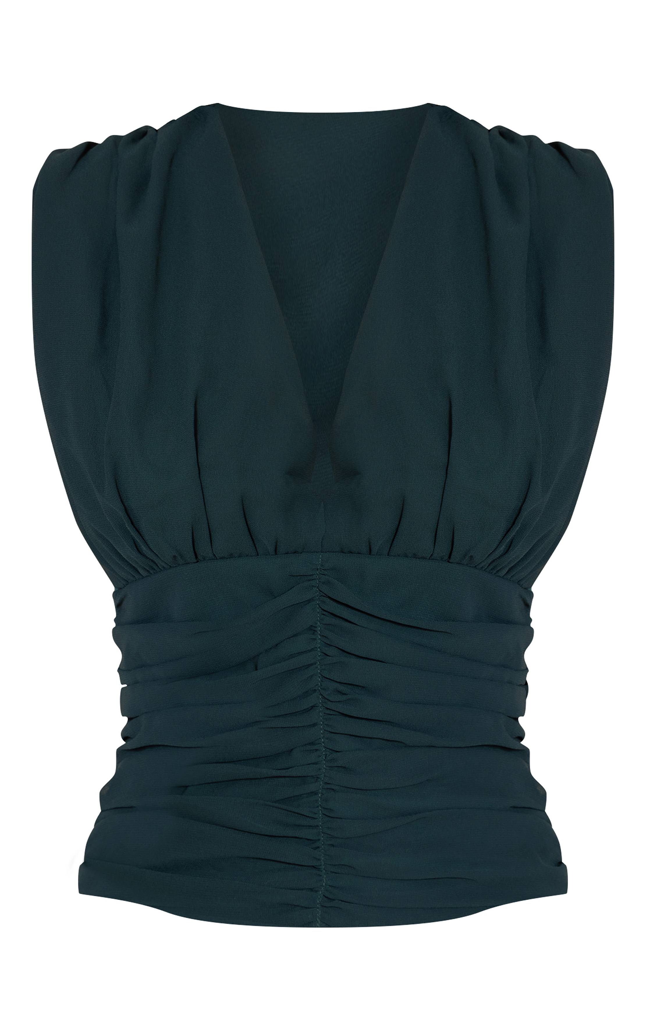 Vert Emeraude Haut En Mousseline À Décolleté Plongeant Et Buste Froncé