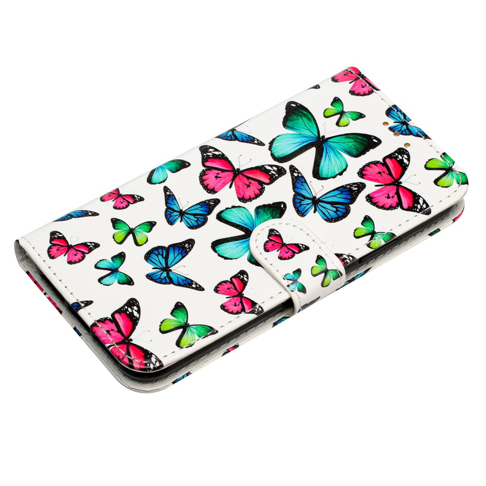 iPhone 16 Pro Max Leder Tasche Hülle mit Kartenfach Bunte Schmetterlinge