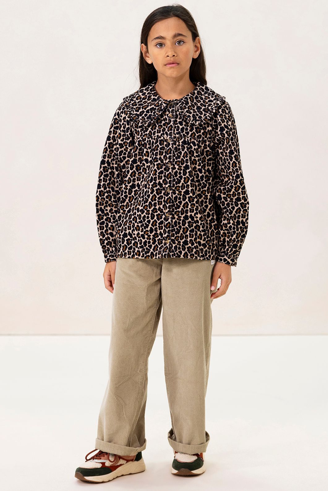 Lichtbruine blouse met leopard print
